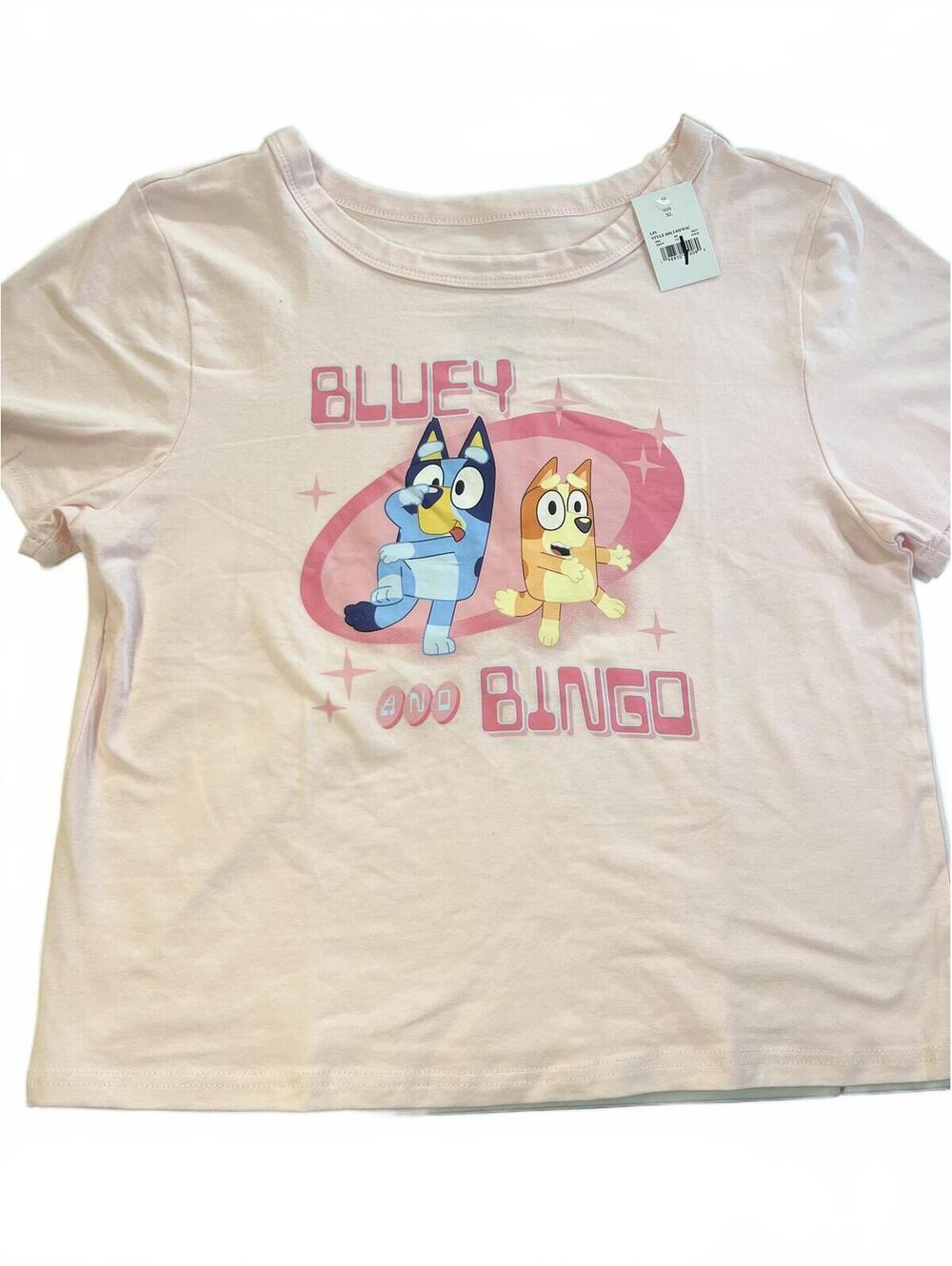 Girls Bluey Bingo Graphic T-Shirt Light Pink Cropped Fitted Short Sleeve NEW - Picture 2 of 9